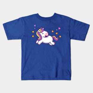 Cute Unicorn With Coin Cartoon Kids T-Shirt